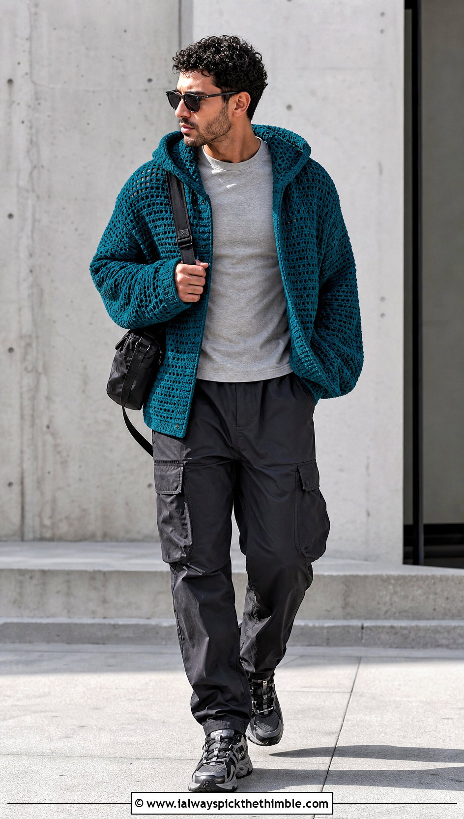 Oversized Crochet Hoodie With Cargo Pants - 20 crochet mens hoodie outfit ideas