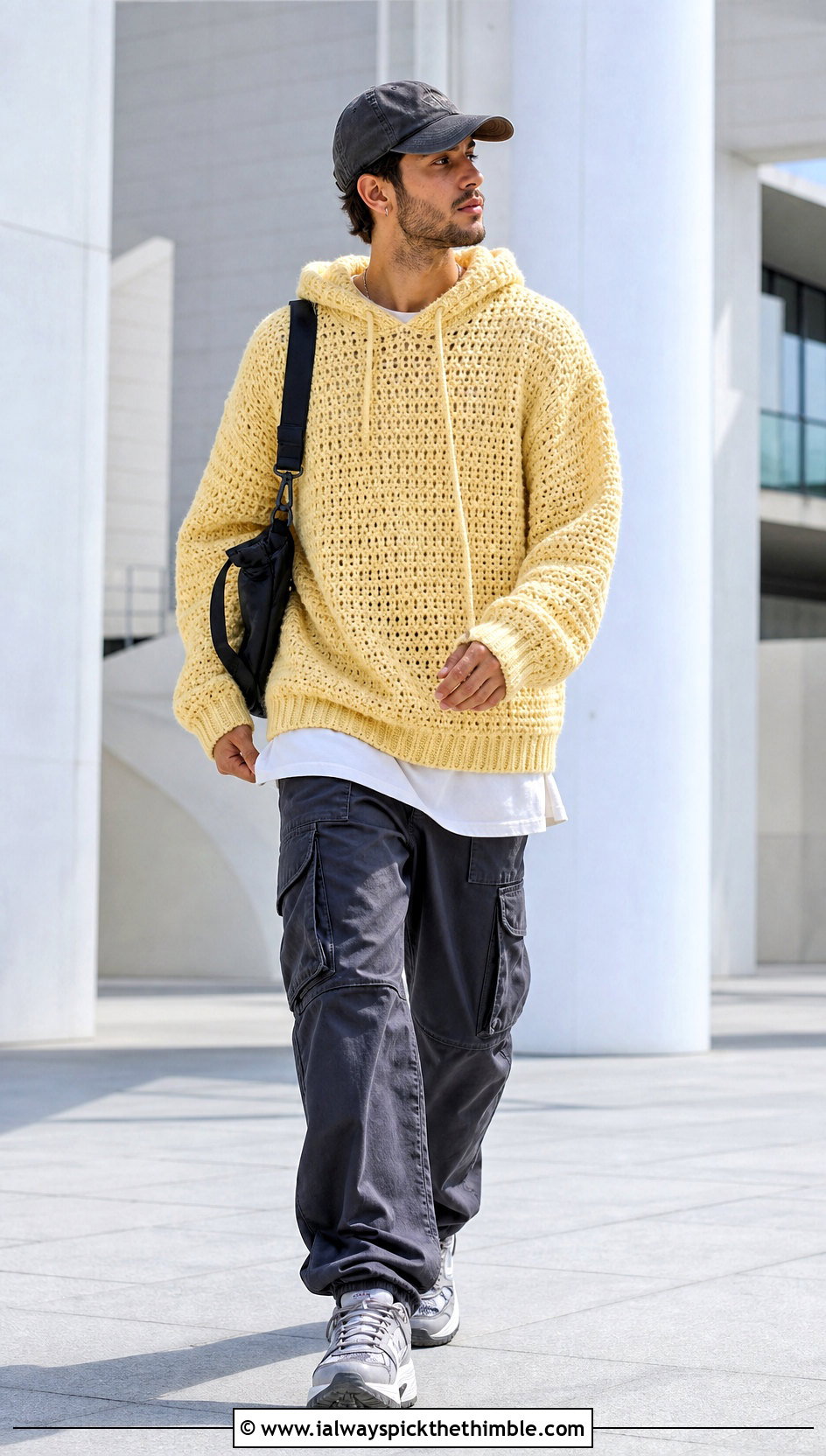 Oversized Crochet Hoodie With Cargo Pants - 20 Crochet Hoodie Men outfit ideas