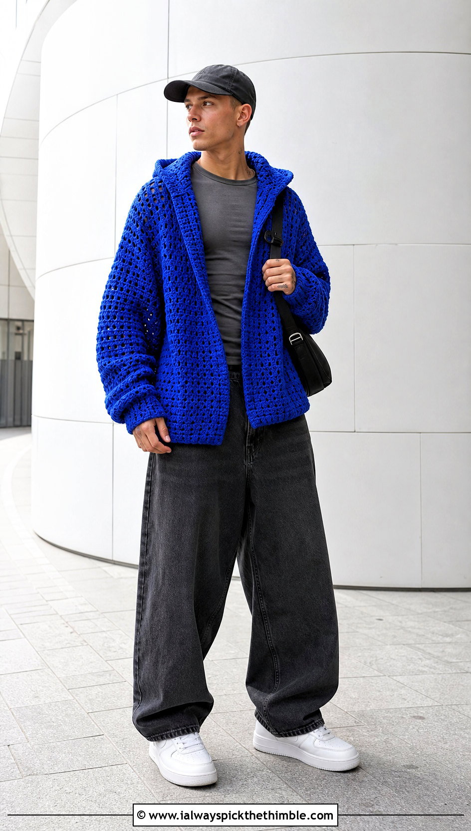 Oversized Crochet Hoodie With Wide Leg Jeans - 25 crochet hoodie for men outfit ideas
