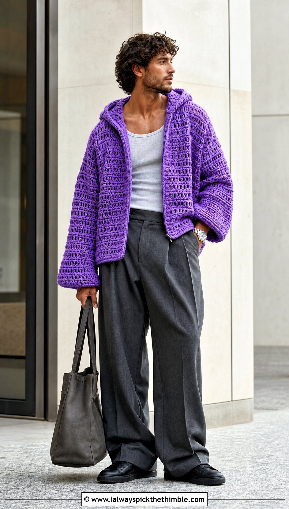 Oversized Crochet Hoodie With Wide Leg Trousers - 20 Crochet Hoodies For Men outfit ideas