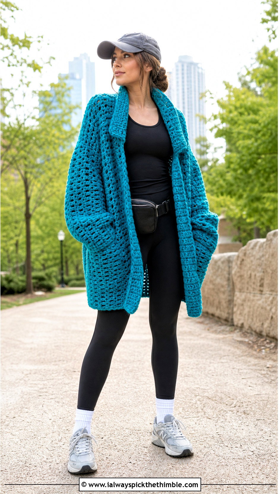 Oversized Crochet Jacket With Leggings And Sneakers - 20 crochet jacket for ladies outfit ideas