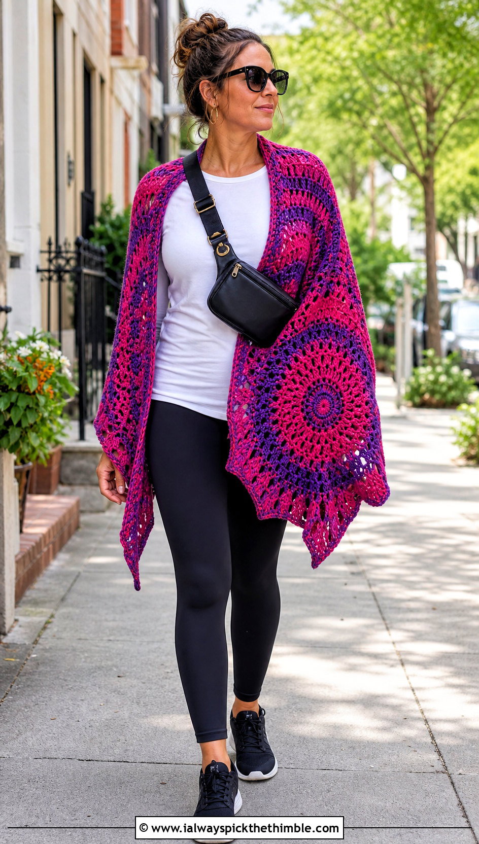 Oversized Crochet Mandala Shawl With Leggings - 20 Crochet Mandala Shawl outfit ideas
