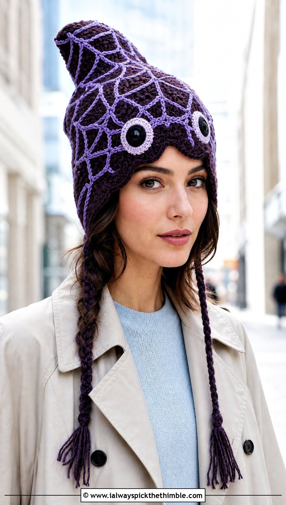 Oversized Crochet Mayday Parker Beanie With Trench Coat - 15 Crochet Mayday Parker Beanie outfit ideas