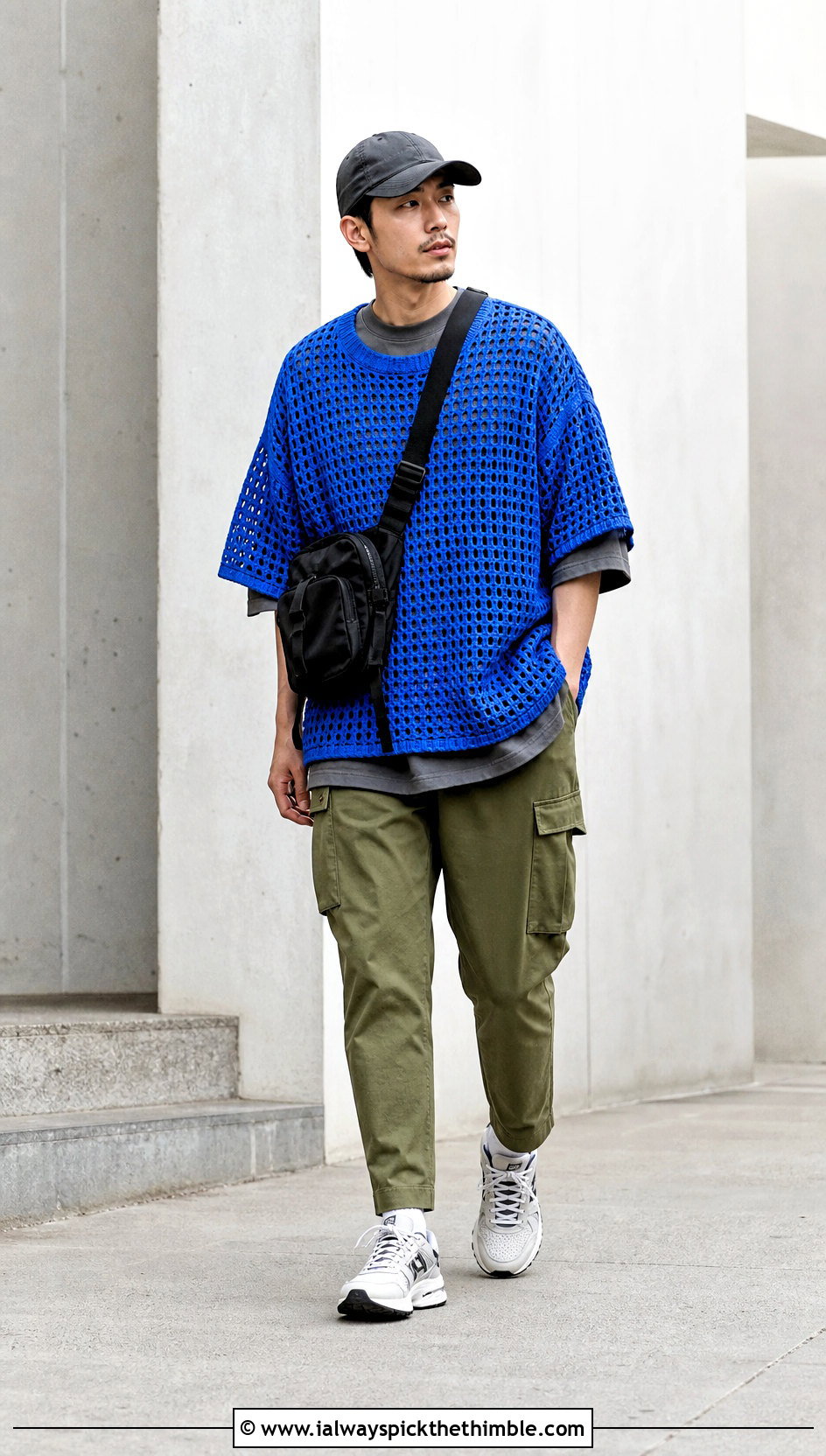 Oversized Crochet Mesh Shirt With Cargo Pants - 20 Men Crochet Mesh Shirt outfit ideas