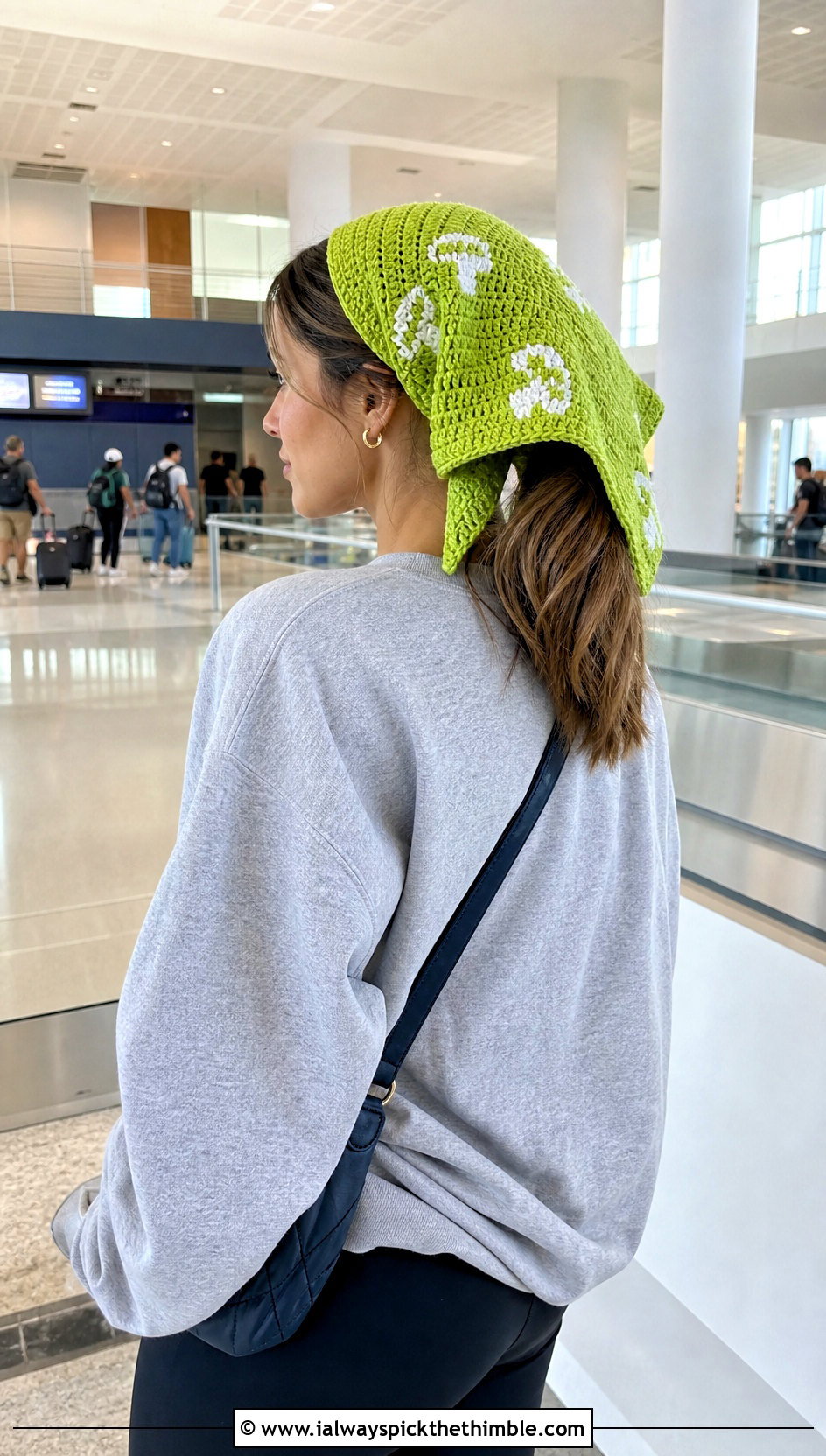 Oversized Crochet Mushroom Kerchief With Sweatshirt And Leggings - 15 Crochet Mushroom Head Scarf outfit ideas