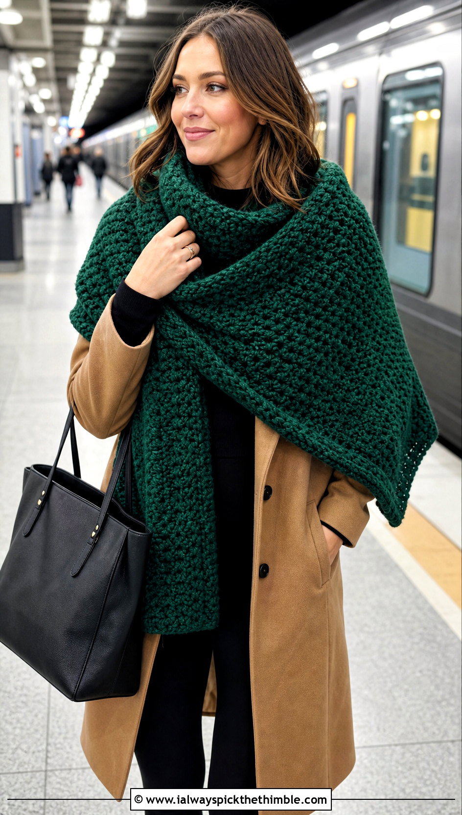 Oversized Crochet Scarf With Leggings And Coat - 25 quick crochet scarf outfit ideas