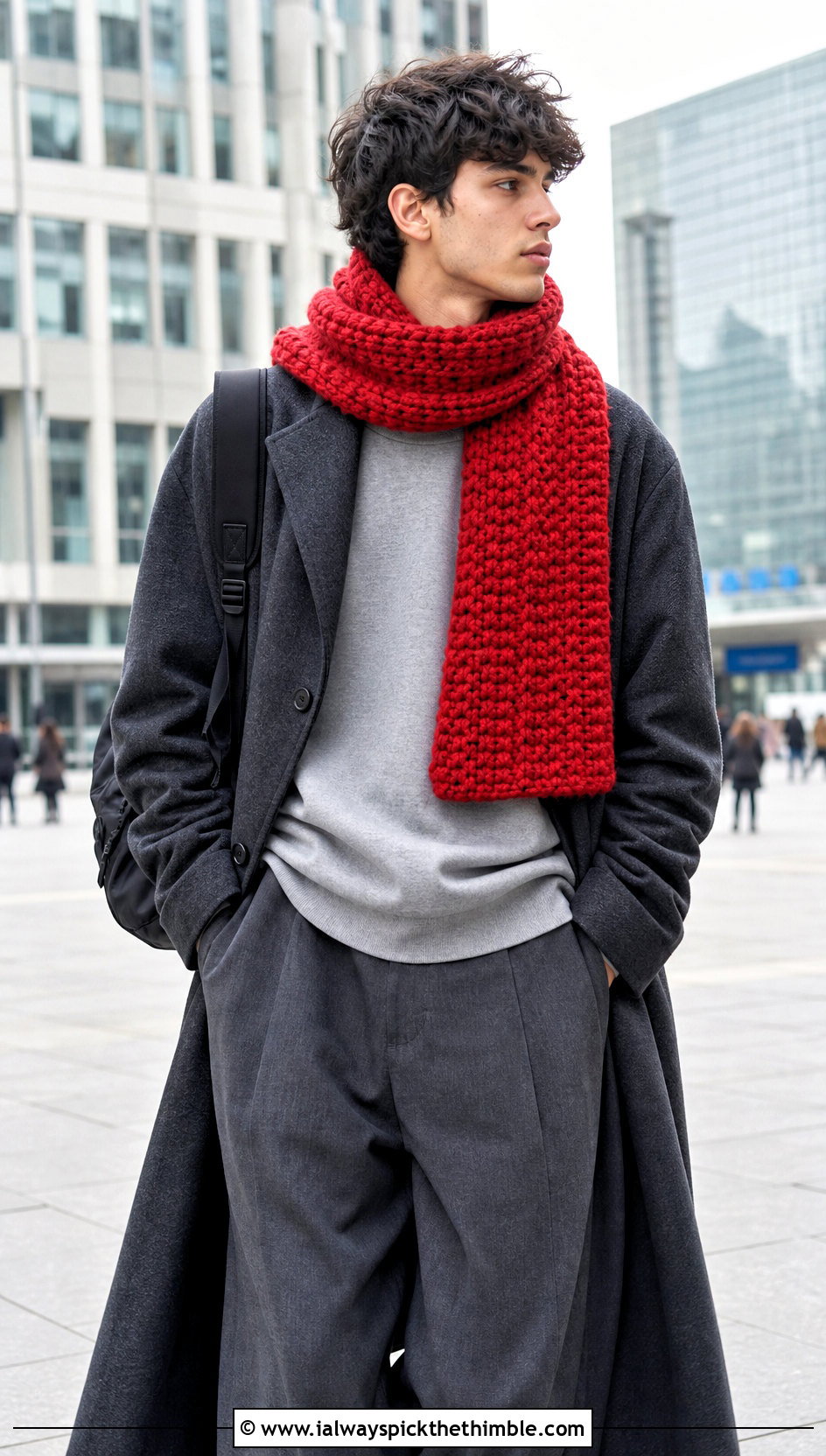 Oversized Crochet Scarf With Long Overcoat - 20 crochet scarf ideas for men