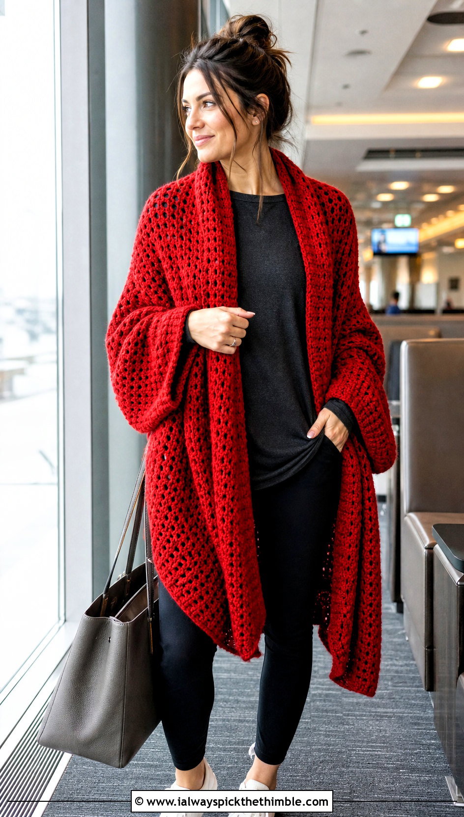 Oversized Crochet Scarf With Sleeves And Leggings - 25 crochet scarf with sleeves outfit ideas