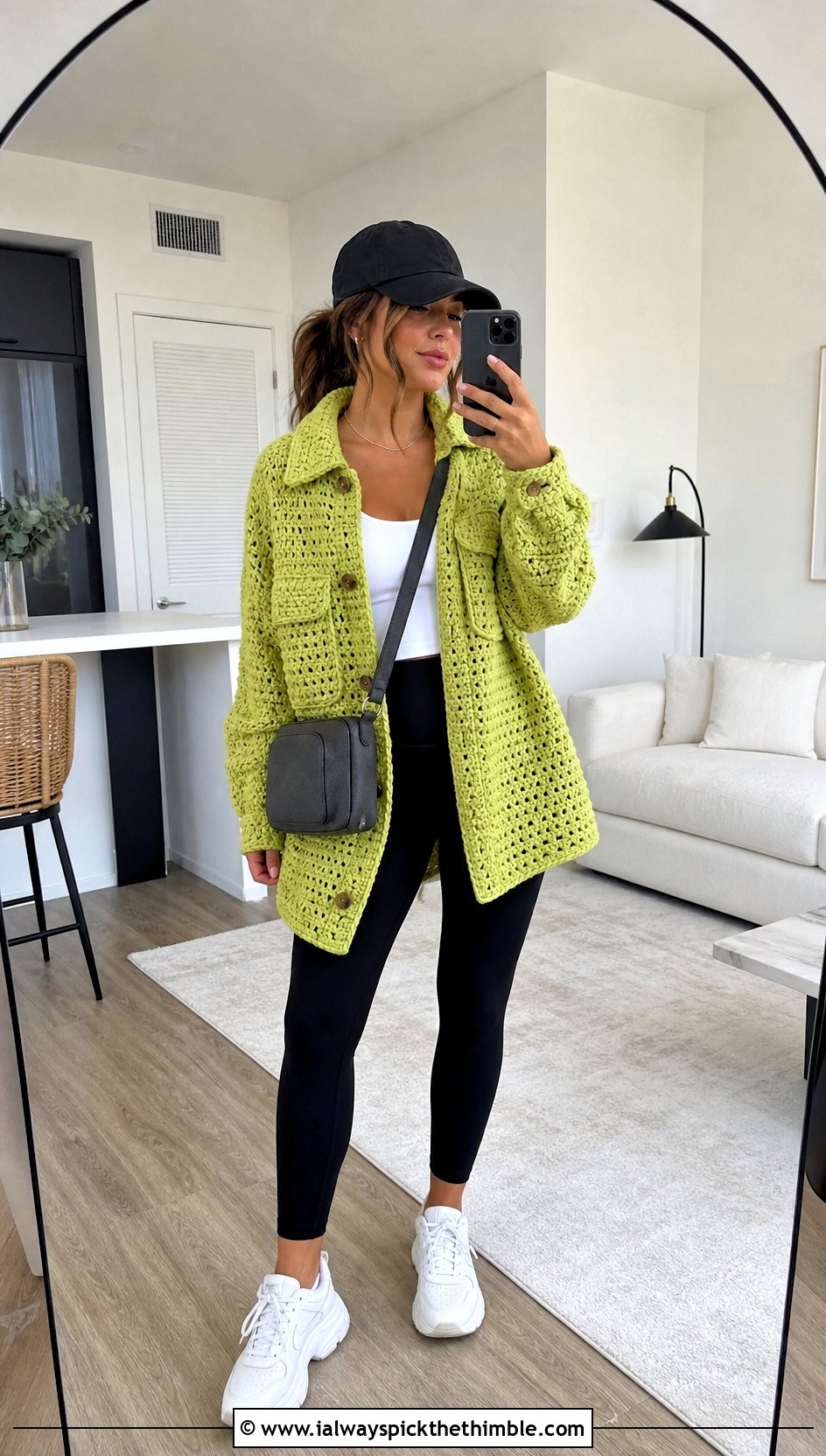 Oversized Crochet Shacket With Leggings - 25 crocheted jacket outfit ideas