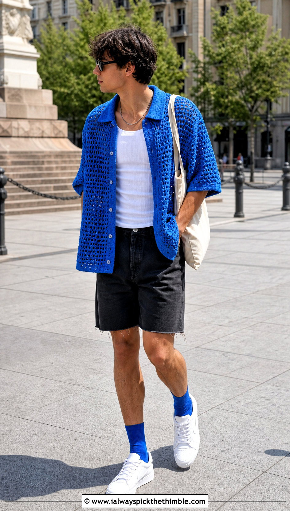 Oversized Crochet Shirt With Tank And Shorts - 25 crochet man shirt outfit ideas