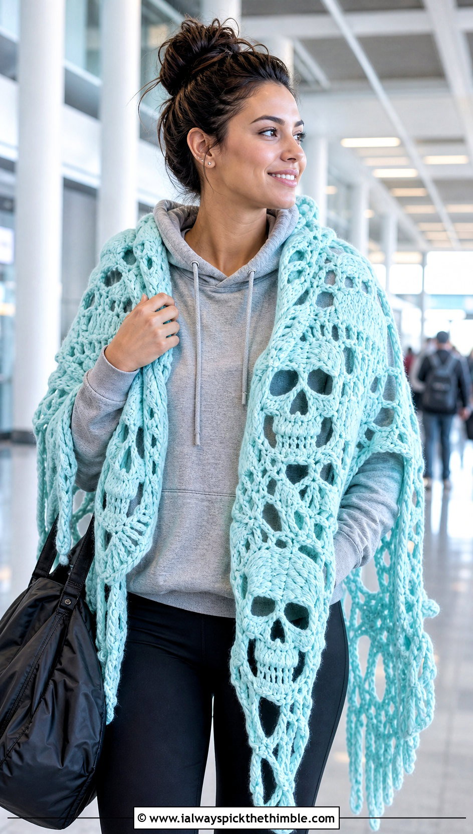 Oversized Crochet Skull Shawl With Hoodie And Leggings - 25 crochet skull shawl outfit ideas