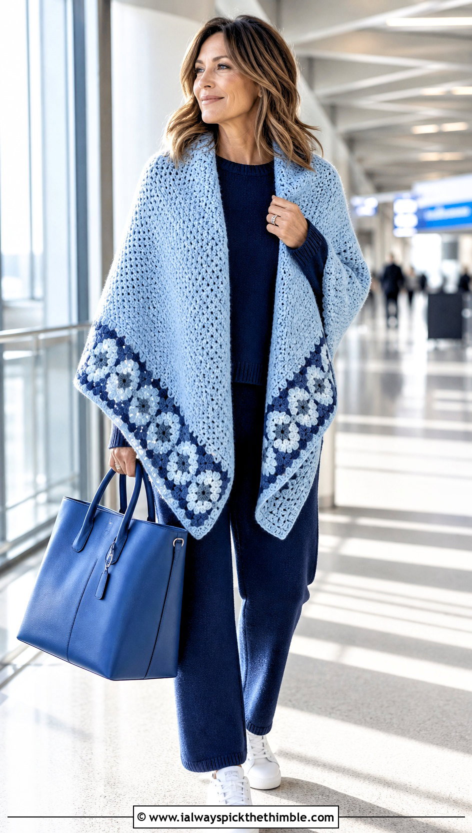 Oversized Crochet Spring Blanket Wrap With Knit Set - 15 Crochet Spring Wrap outfit ideas