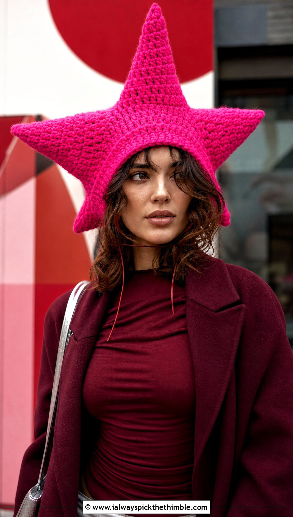 Oversized Crochet Star Hat With Monochrome Outfit - 20 crochet star hat outfit ideas