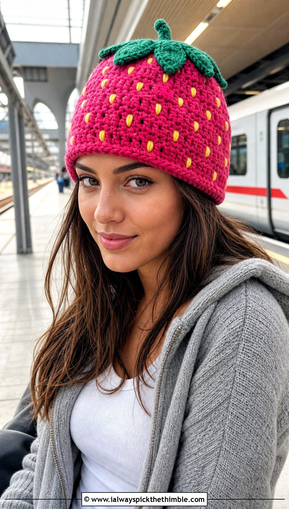 Oversized Crochet Strawberry Beanie With Matching Knit Set - 20 Crochet Strawberry Beanie outfit ideas