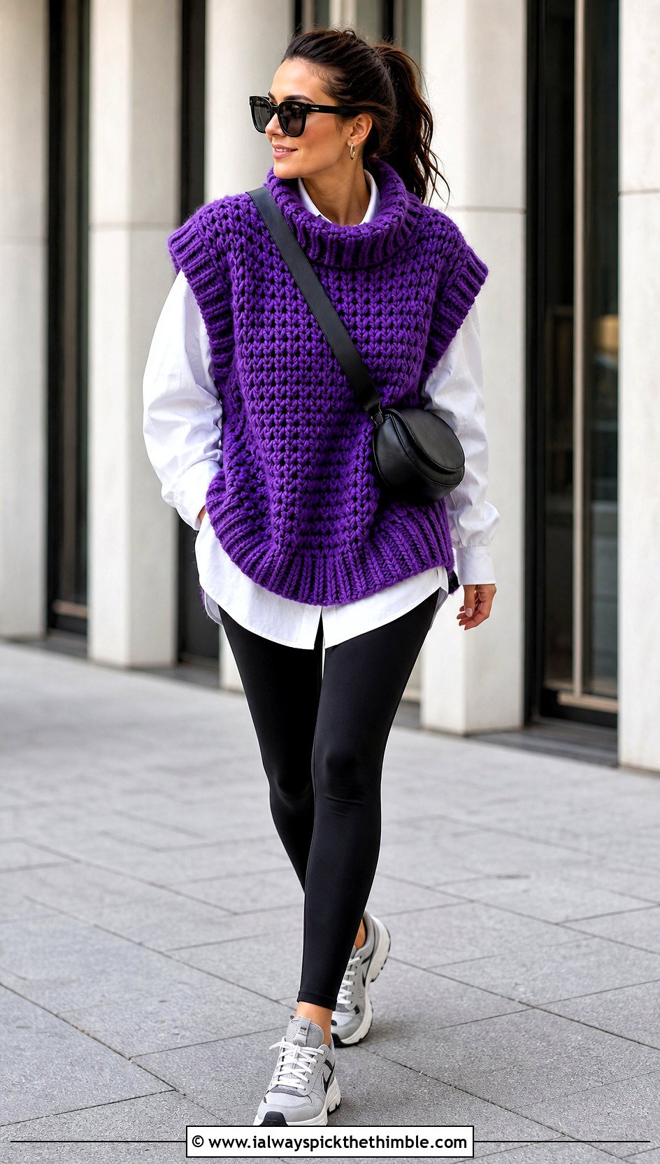 Oversized Crochet Sweater Vest With Leggings - 15 basic crochet sweater vest outfit ideas
