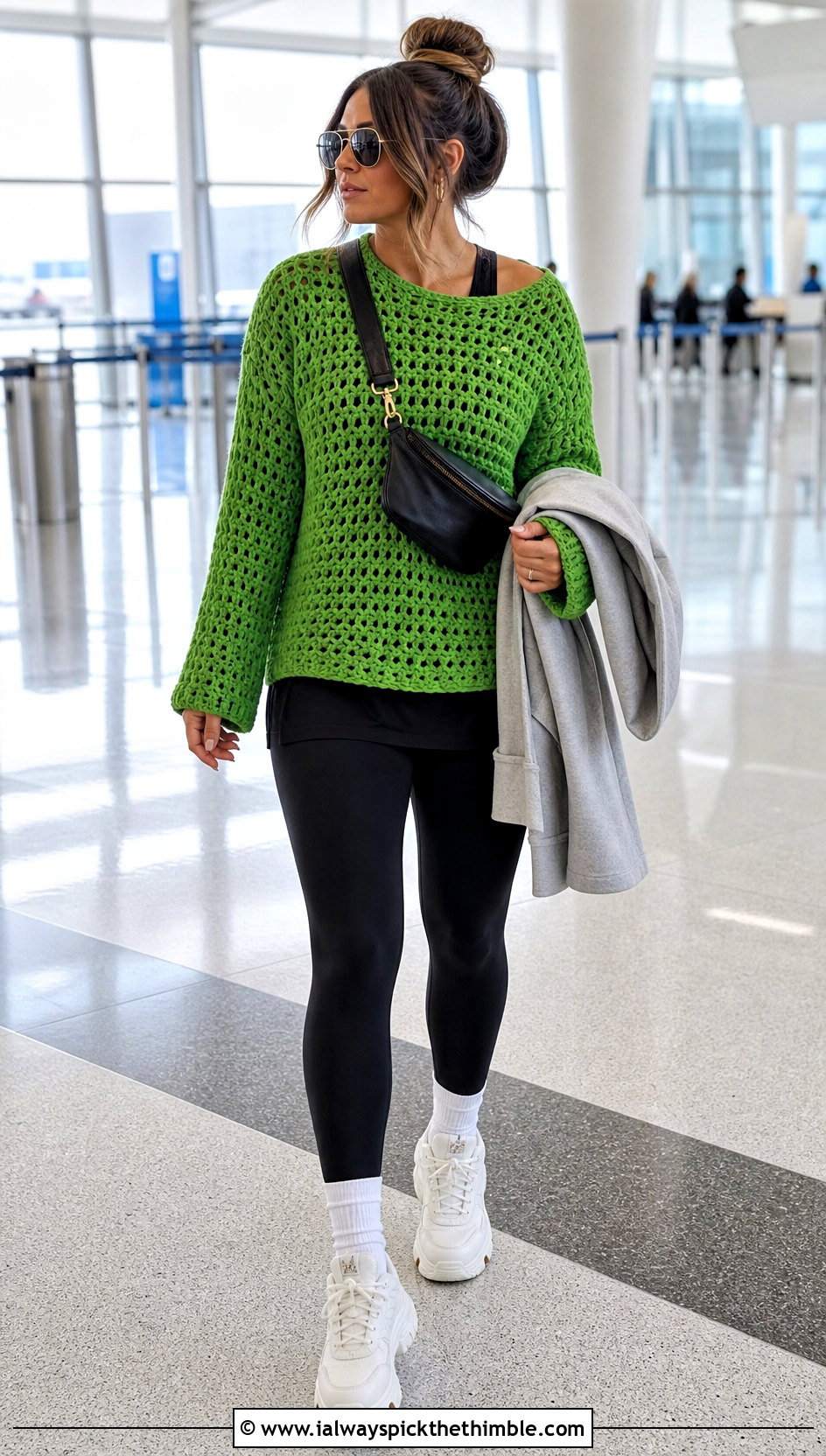 Oversized Crochet Sweater With Leggings - 20 crochet women sweater outfit ideas