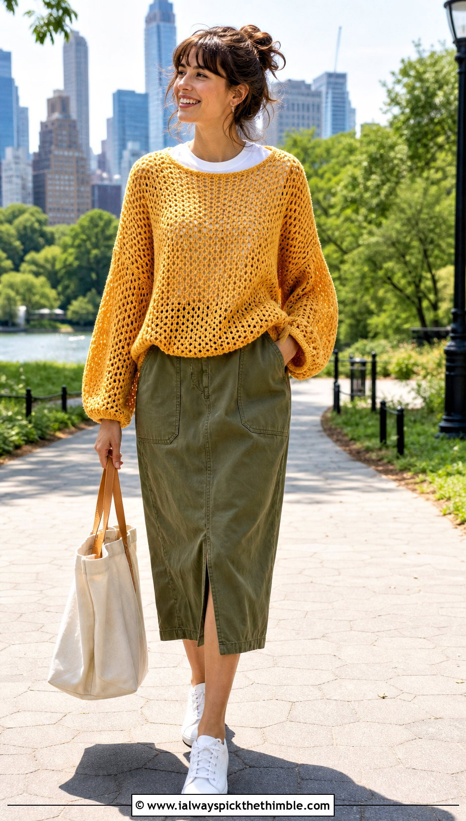 Oversized Crochet Sweatshirt Top With Utility Skirt - 25 loose crochet top outfit ideas