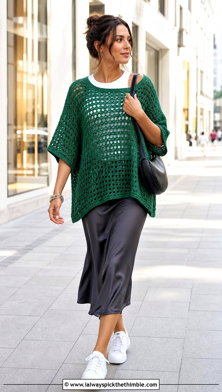 Oversized Crochet Tee With Slip Skirt - 20 Flowy Crochet Top outfit ideas