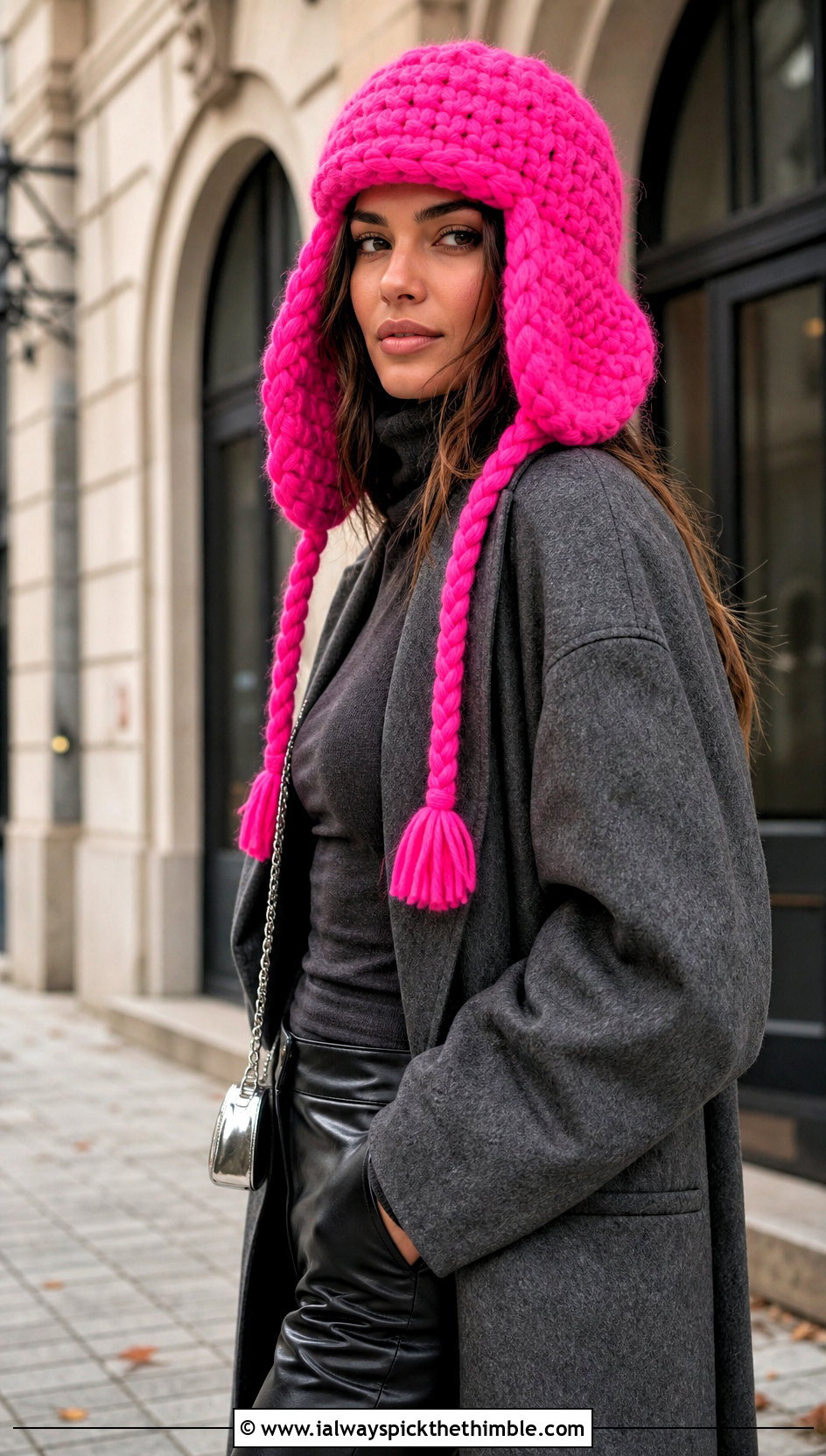 Oversized Crochet Trapper Hat With Leather Pants - 25 Crochet Trapper Hat outfit ideas