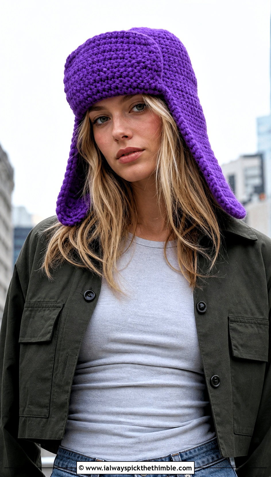 Oversized Crochet Ushanka Hat With Wide Leg Jeans - 20 crochet ushanka hat outfit ideas