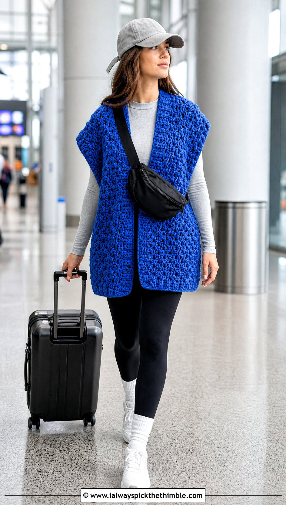 Oversized Crochet Vest With Leggings And Sneakers - 25 easy crochet vest outfit ideas