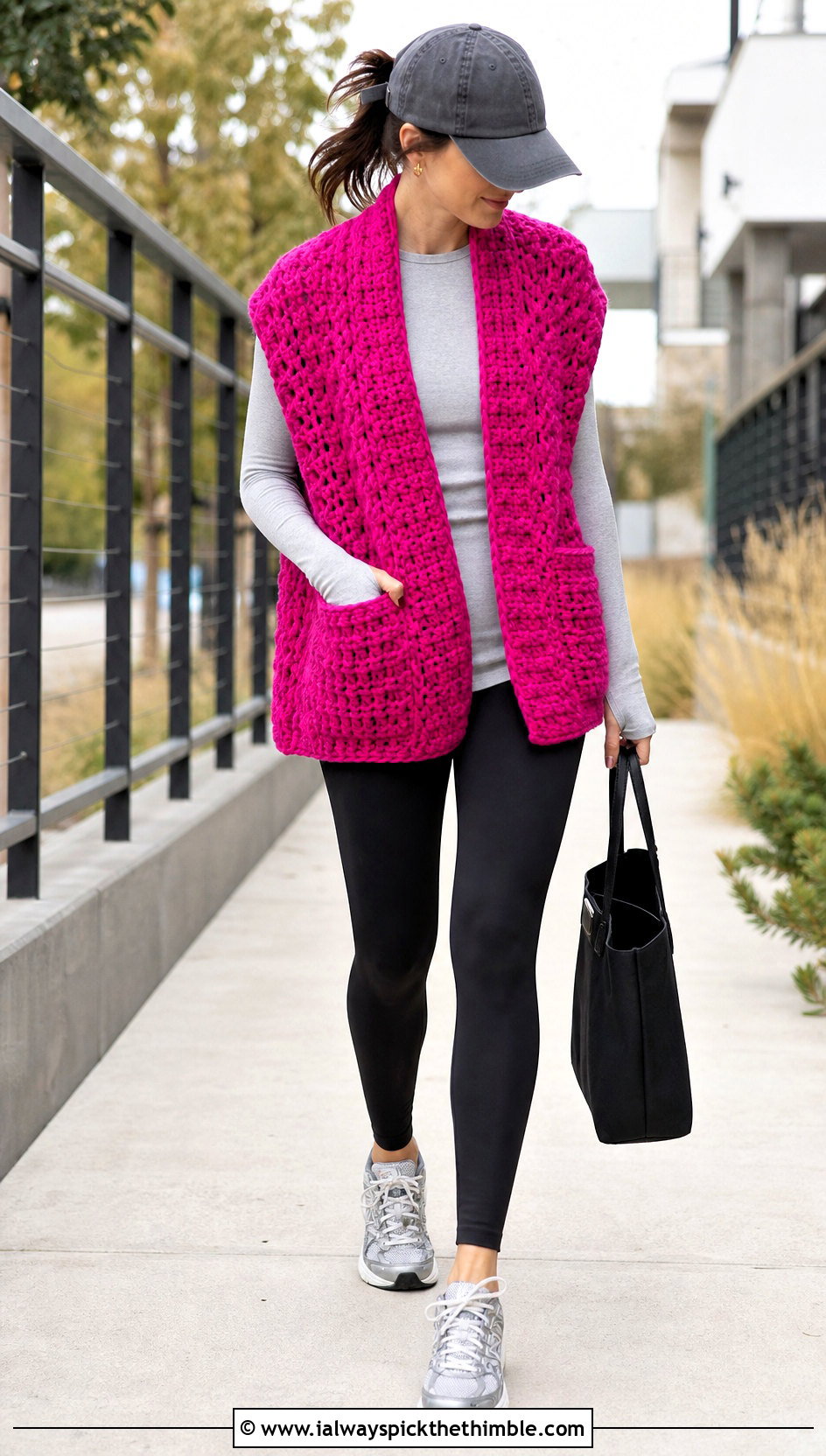 Oversized Crochet Vest With Leggings - 20 beginner crochet vest outfit ideas