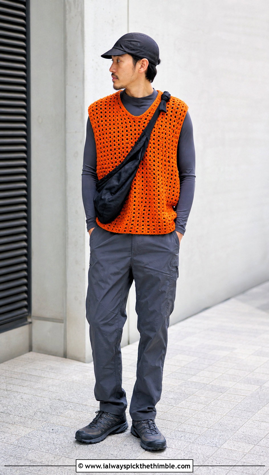 Oversized Crochet Vest With Technical Pants - 25 crochet vest for men outfit ideas
