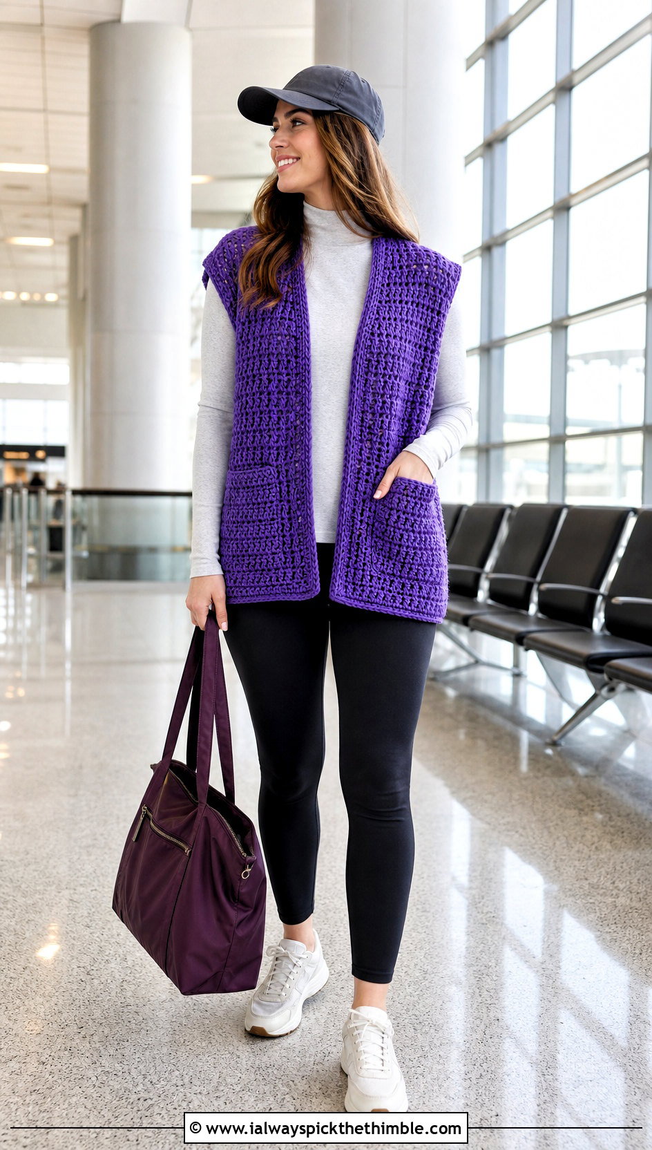 Oversized Crochet Waistcoat With Leggings - 25 crochet waistcoat outfit ideas