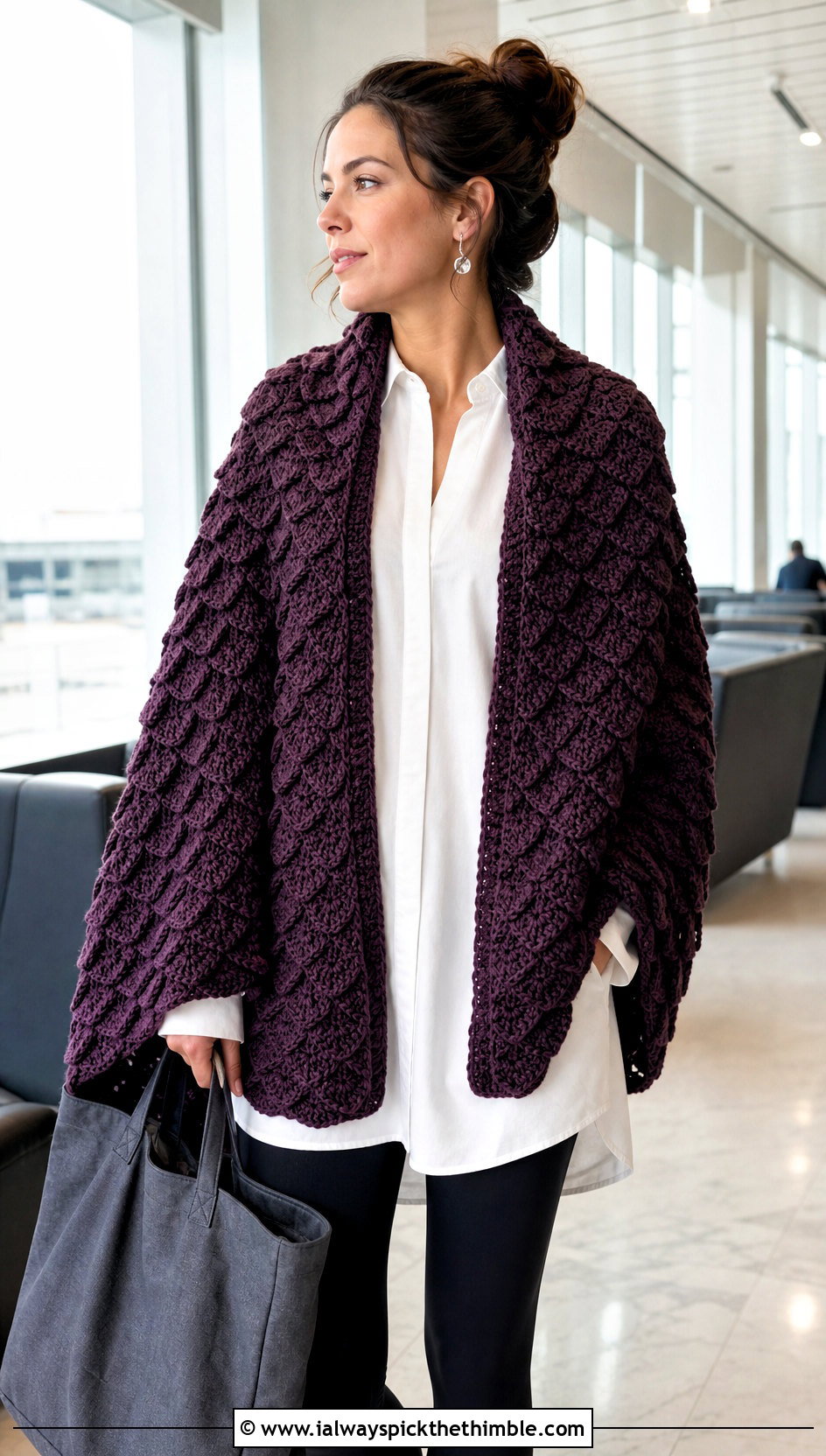 Oversized Crocodile Stitch Crochet Shawl With Leggings - 15 crocodile stitch crochet shawl outfit ideas