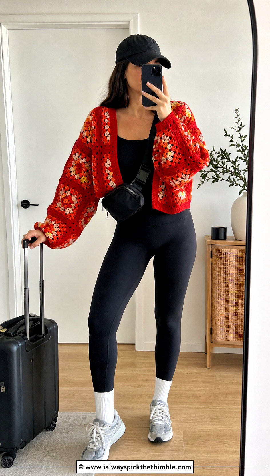 Oversized Cropped Granny Square Cardigan With Leggings - 20 Cropped Granny Square Cardigan outfit ideas