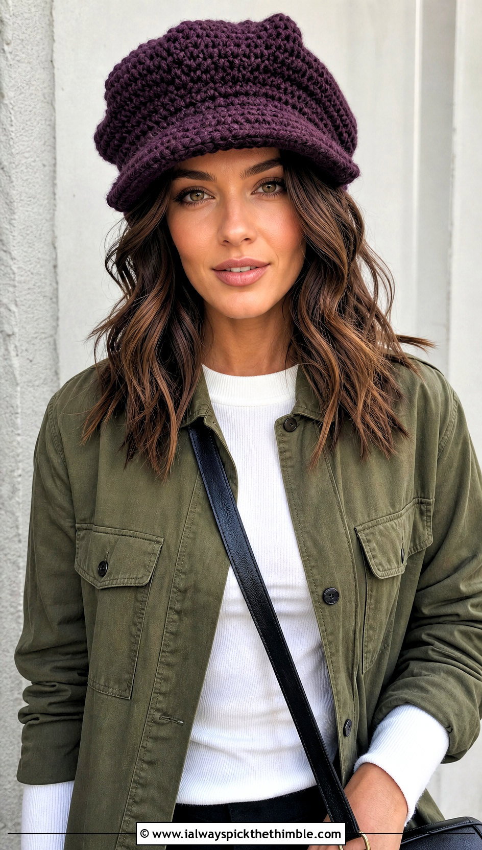Oversized Crown Crochet Newsboy Hat With Shacket And Cargo Pants - 25 crochet newsboy hat outfit ideas