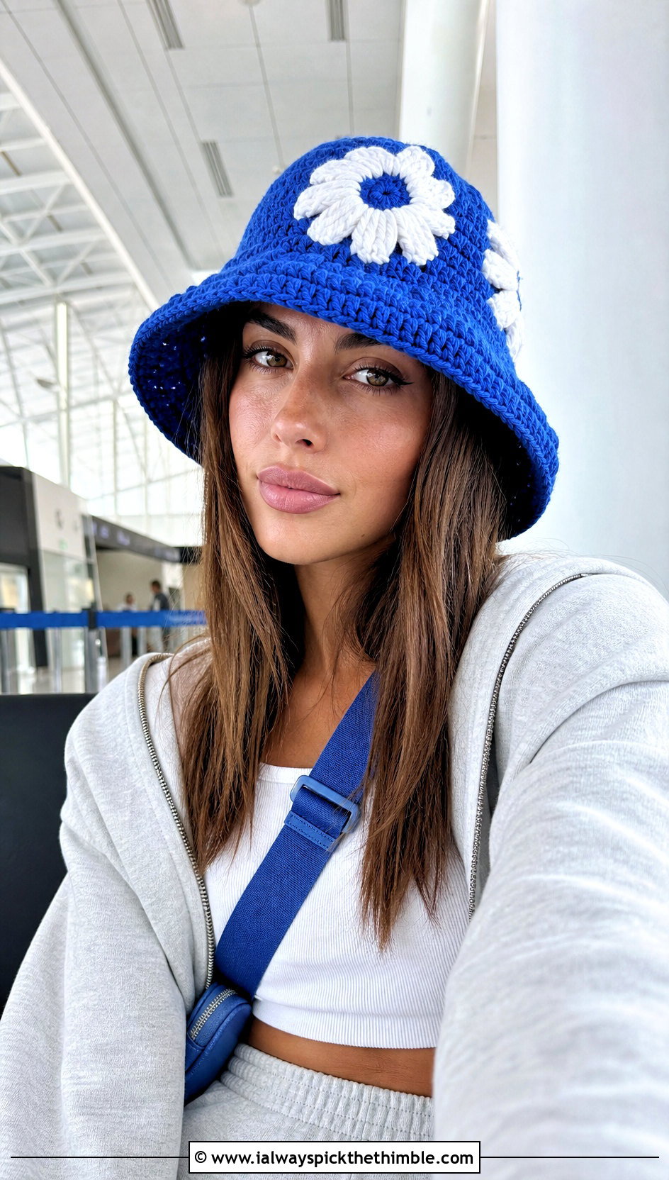 Oversized Daisy Crochet Bucket Hat With Matching Sweat Set - 20 daisy crochet bucket hat outfit ideas