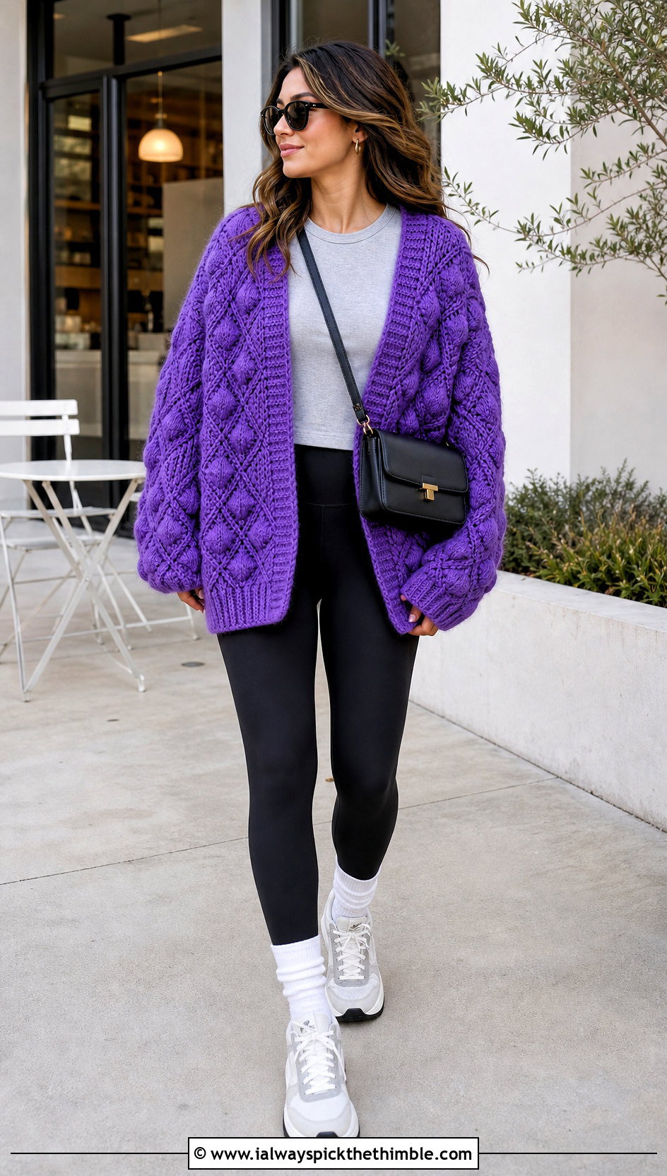 Oversized Diamond Cluster Crochet Cardigan With Leggings - 20 diamond crochet cardigan outfit ideas