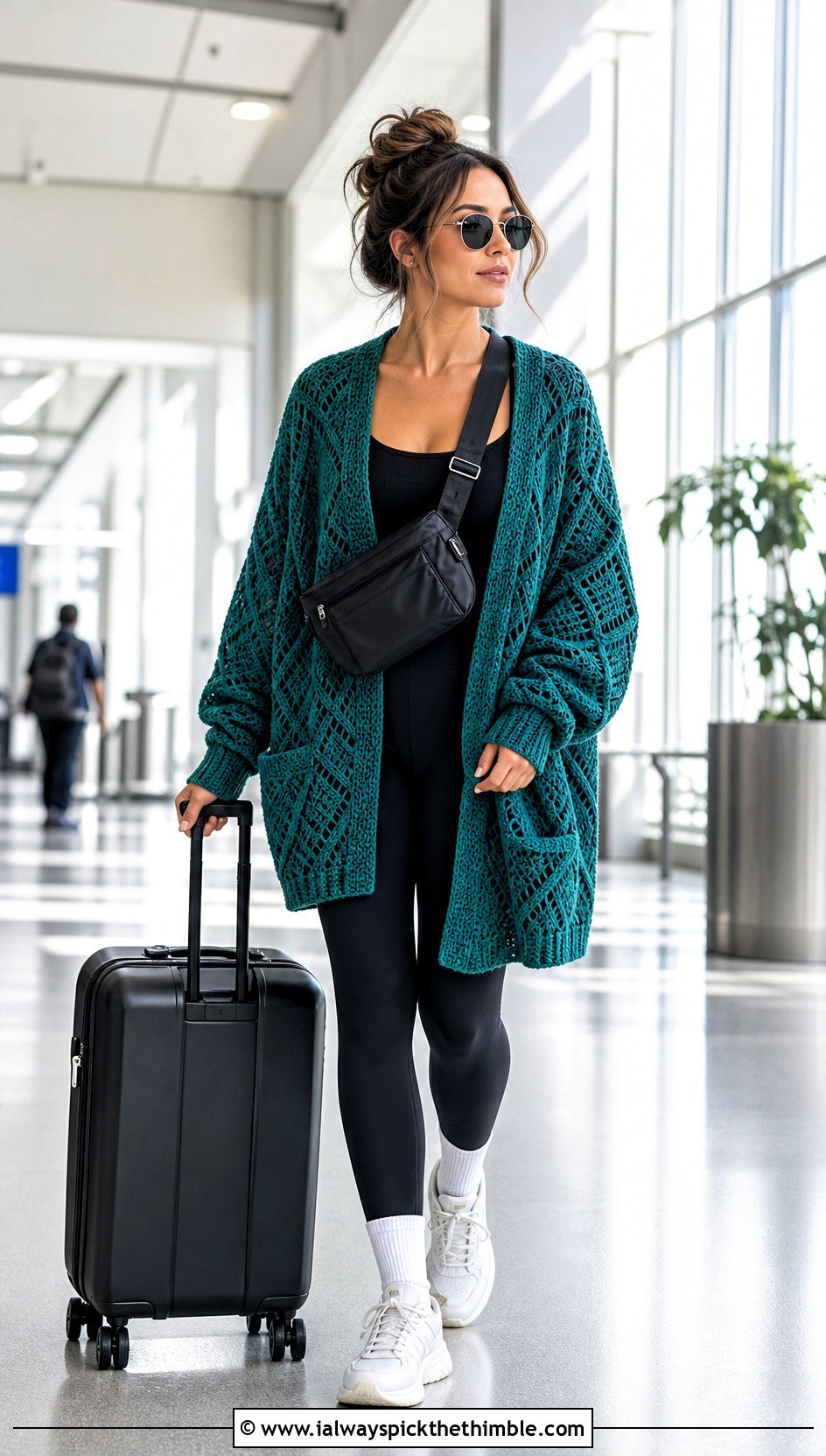 Oversized Diamond Stitch Crochet Folklore Cardigan With Leggings - 25 crochet folklore cardigan outfit ideas