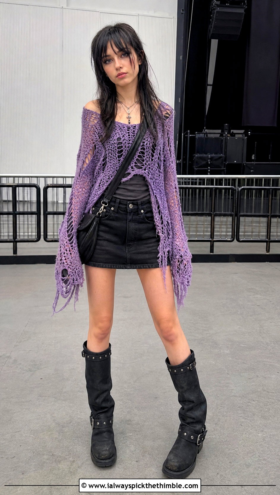 Oversized Distressed Crochet Fairy Grunge Top With Mini Skirt - 20 Crochet Fairy Grunge Top outfit ideas