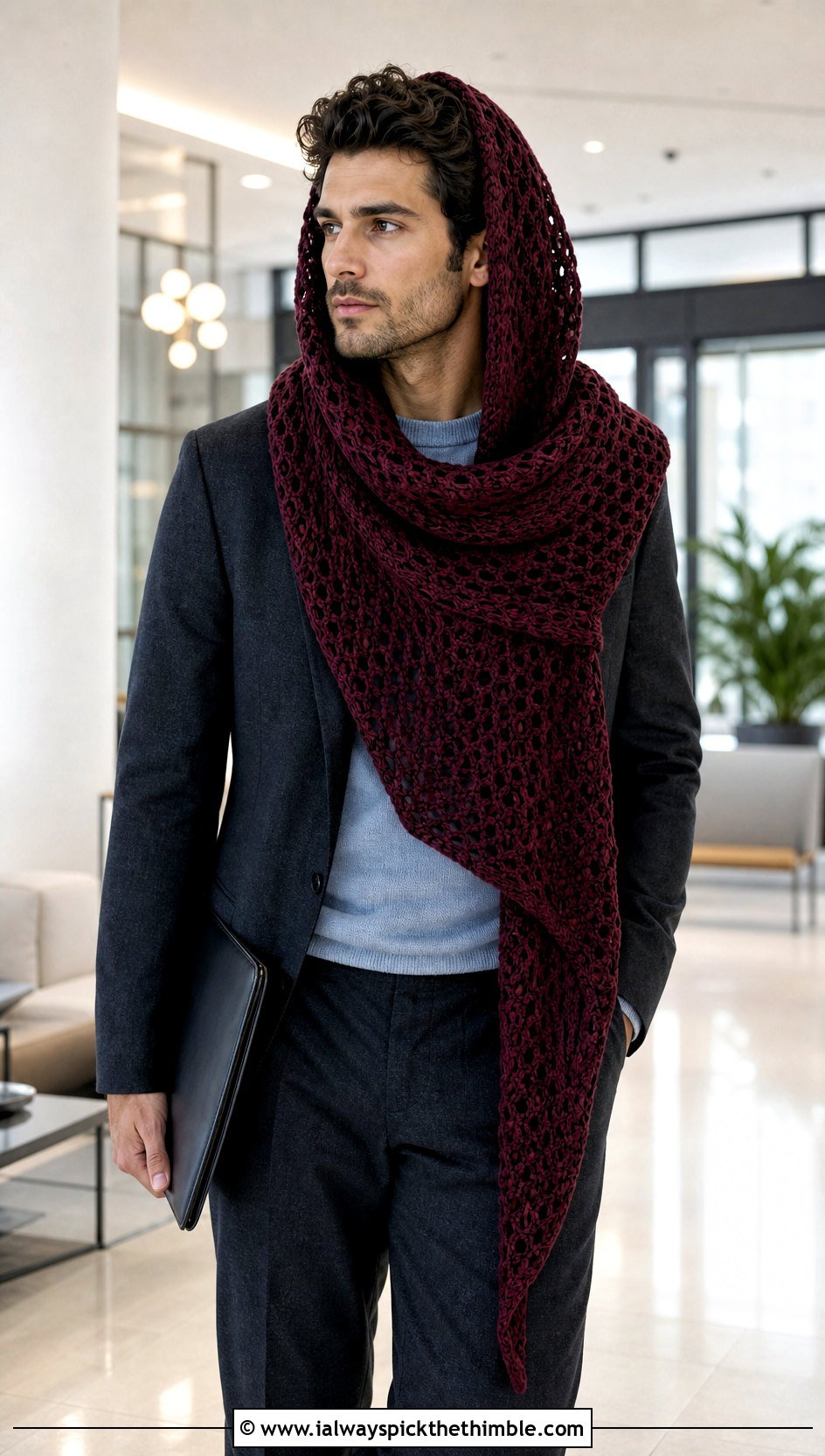 Oversized Draped Hooded Scarf With Suit - 20 Crochet Hooded Scarf For Men outfit ideas