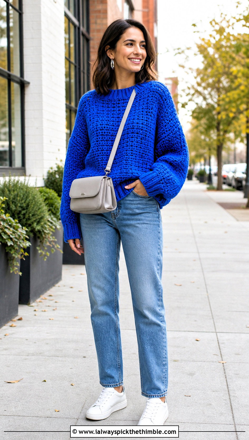 Oversized Drop Shoulder Chunky Crochet Sweater With Straight Leg Jeans - 20 Chunky Crochet Sweaters outfit ideas