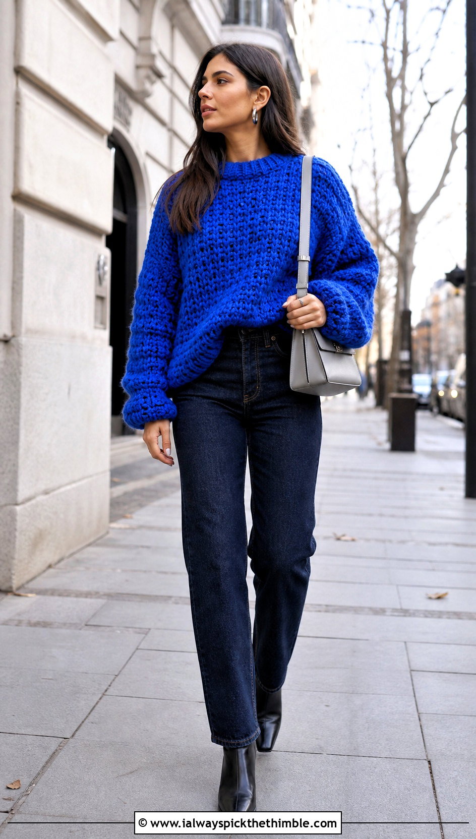 Oversized Drop Shoulder Crochet Chunky Sweater With Straight Leg Jeans - 25 crochet chunky sweater outfit ideas
