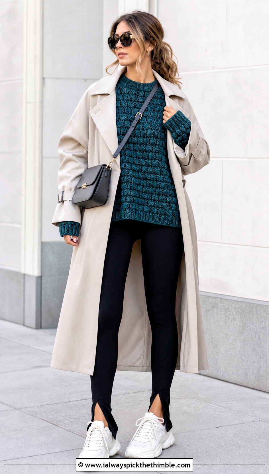 Oversized Drop Shoulder Crochet Puff Stitch Sweater With Leggings - 20 Crochet Puff Stitch Sweater outfit ideas