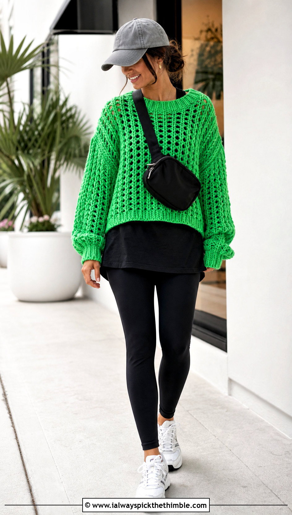 Oversized Drop Shoulder Crochet Sweater With Leggings - 20 unique crochet sweater outfit ideas