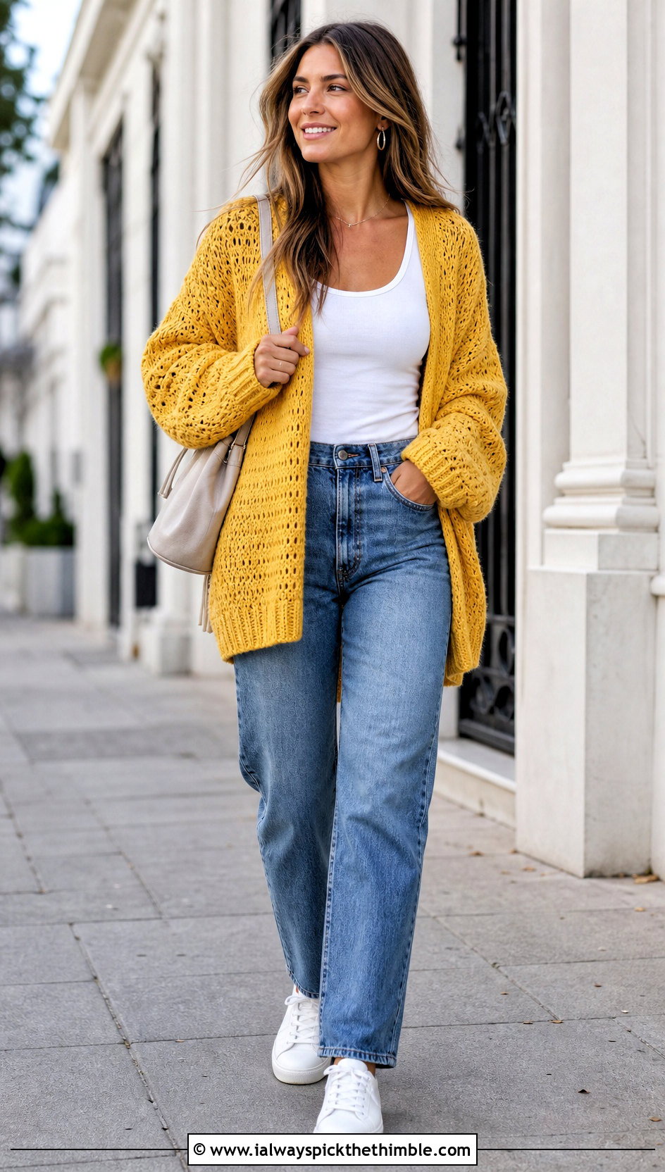 Oversized Drop Shoulder Crochet Sweater With Straight Leg Jeans - 25 easy crochet sweaters outfit ideas