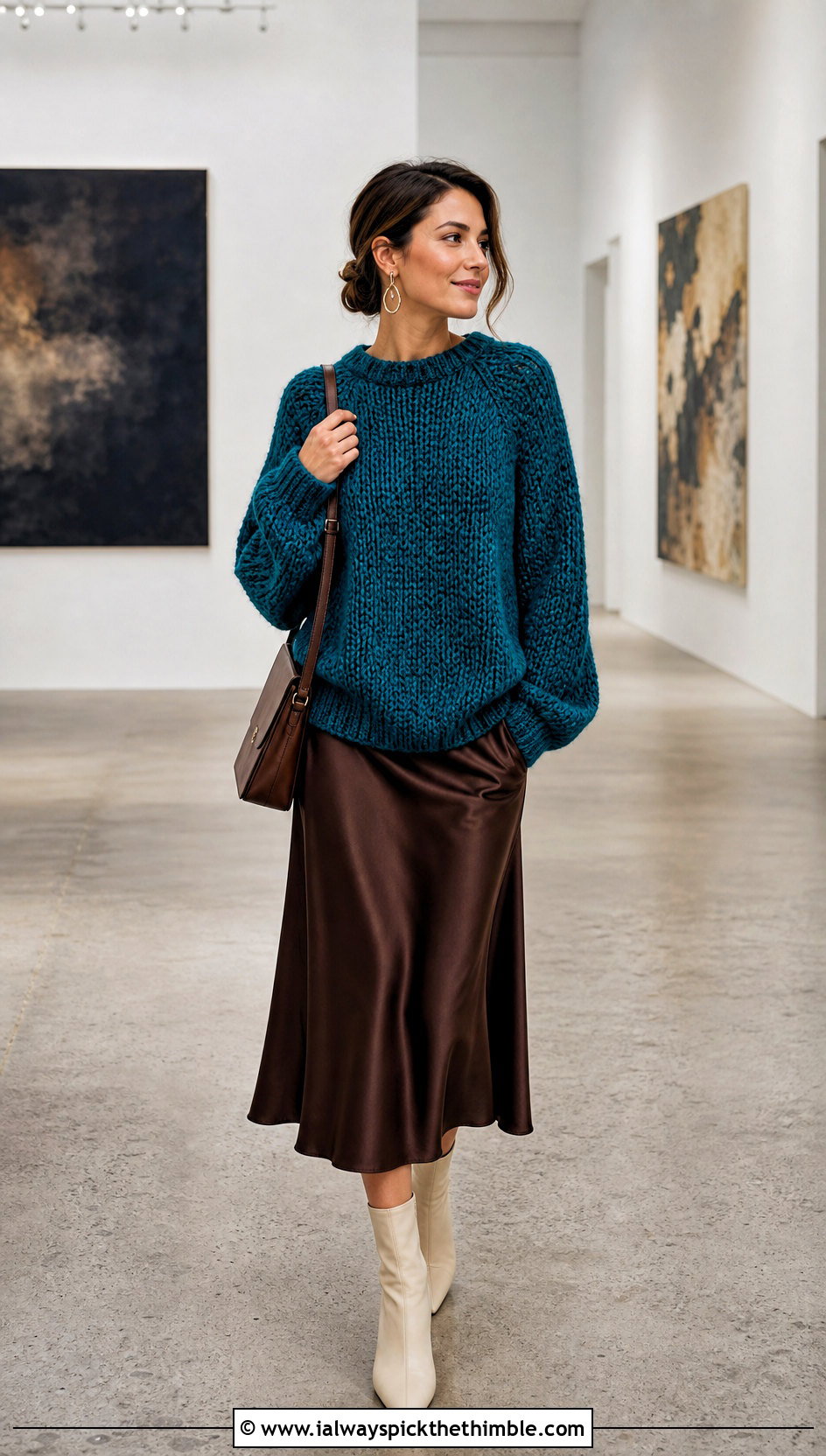 Oversized Granny Raglan Sweater With Satin Slip Skirt - 20 Crochet Granny Raglan Sweater outfit ideas