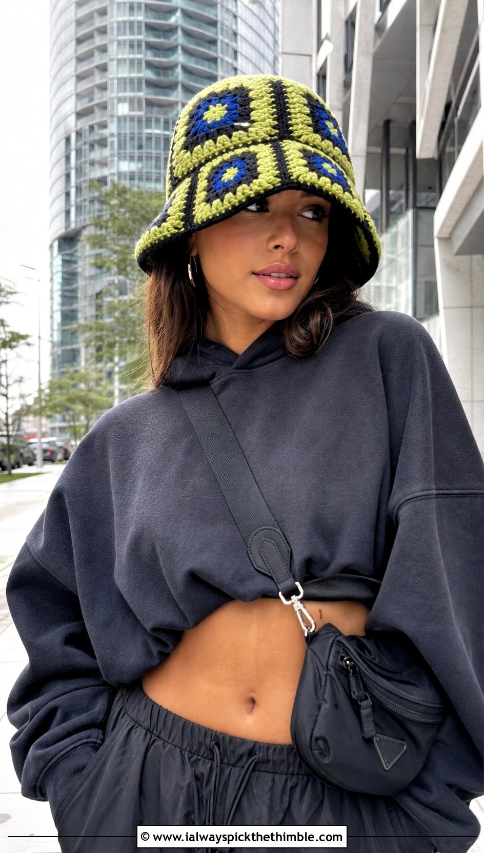 Oversized Granny Square Bucket Hat With Hoodie - 20 Easy Crochet Granny Square Hats outfit ideas