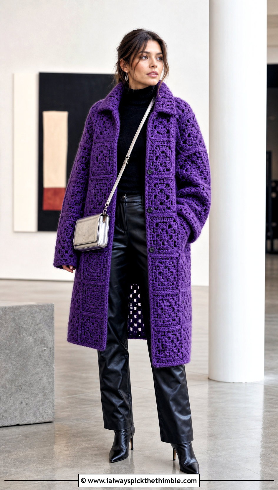 Oversized Granny Square Car Coat With Leather Pants - 15 Granny Square Car Coat outfit ideas