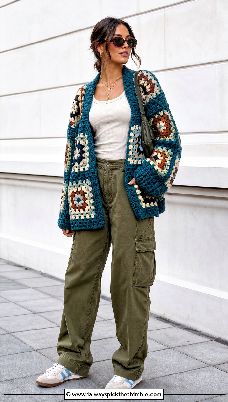 Oversized Granny Square Cardigan Jacket With Cargo Pants - 25 granny square crochet cardigan jacket outfit ideas