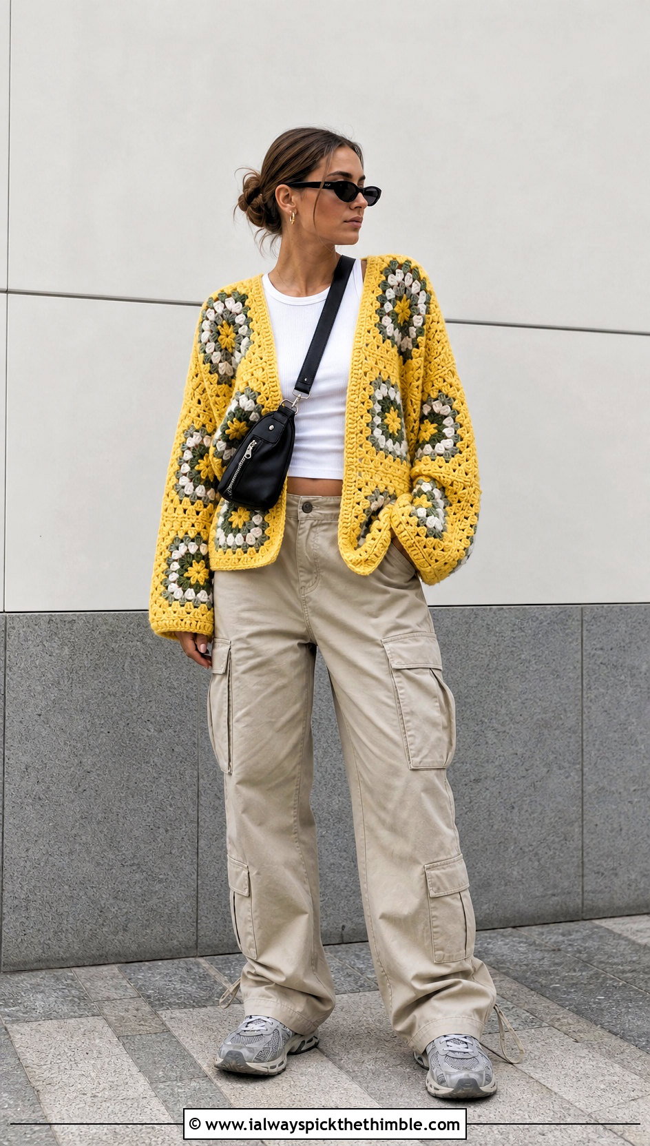 Oversized Granny Square Cardigan With Cargo Pants - 20 Granny Squares Sweater outfit ideas