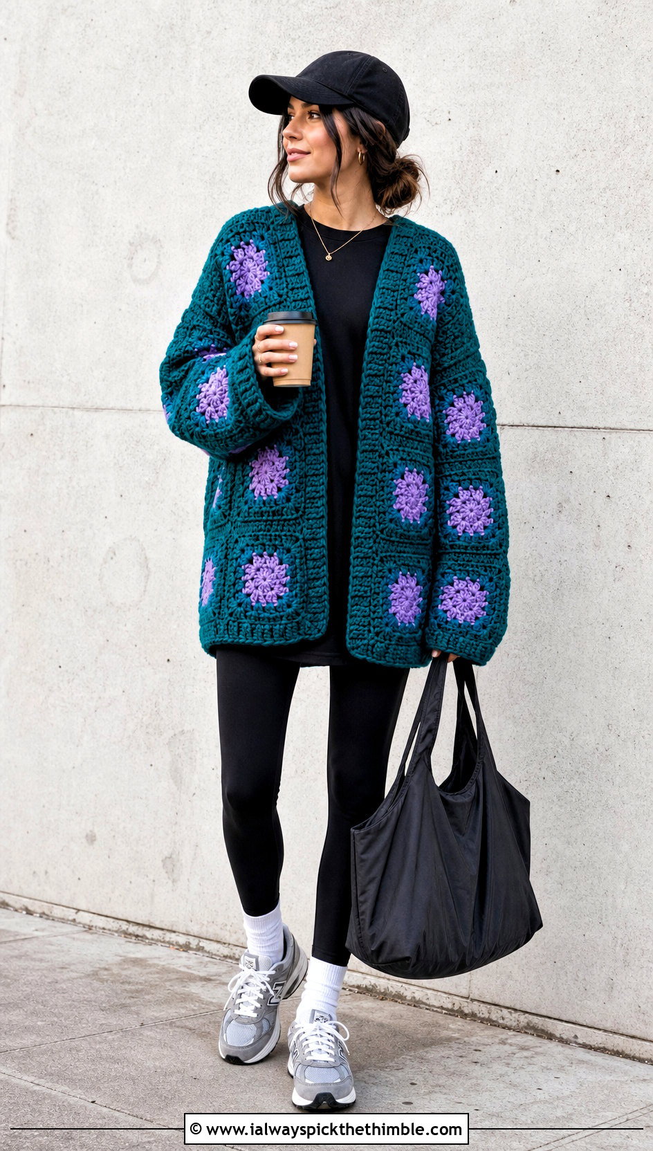 Oversized Granny Square Cardigan With Leggings - 25 Easy Simple Crochet Granny Square Cardigan outfit ideas