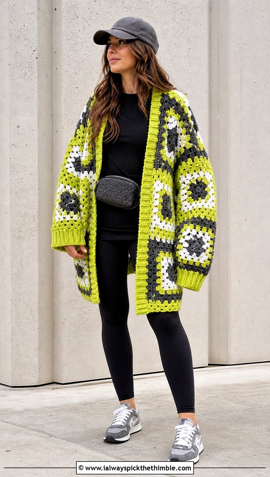 Oversized Granny Square Cardigan With Leggings And Sneakers - 20 cardigan with granny square outfit ideas