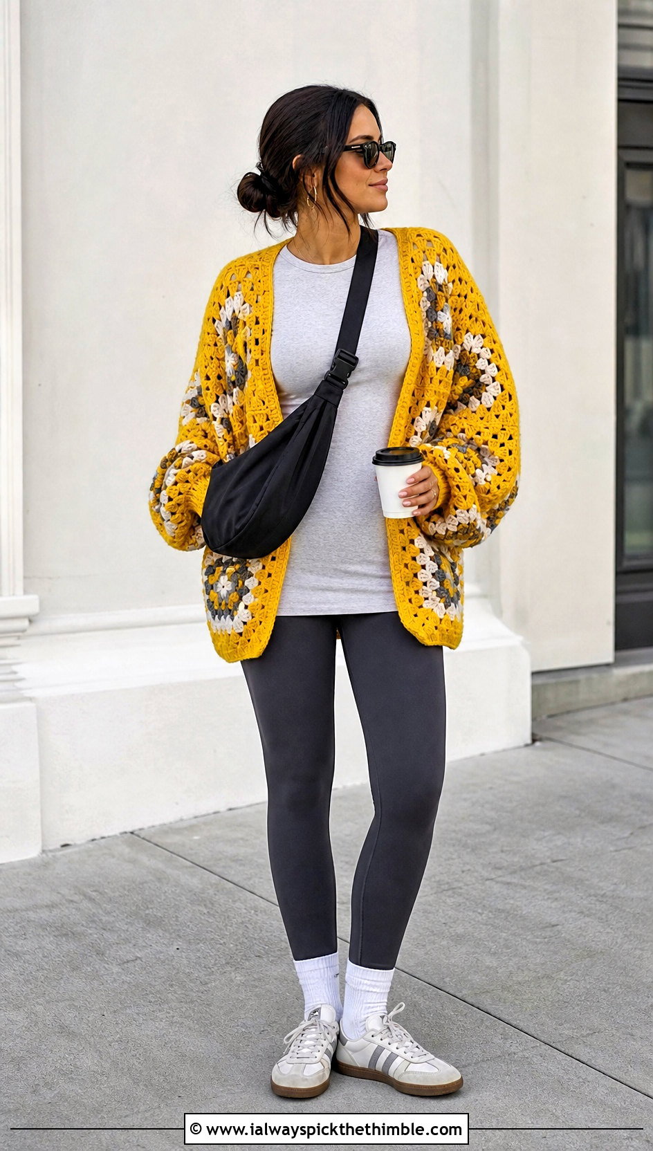 Oversized Granny Square Crochet Cardigan With Leggings - 25 granny square crochet cardigan outfit ideas