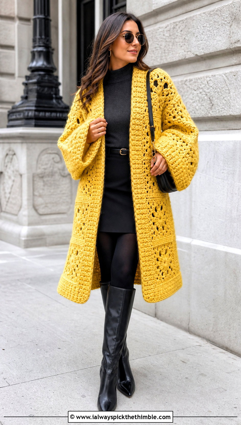 Oversized Granny Square Crochet Coat With Mini Skirt - 20 Granny Square Crochet Coat outfit ideas